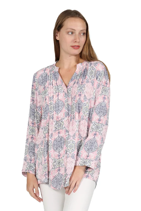 Pleat Front Printed Rayon Top Unique Women's Upcycled