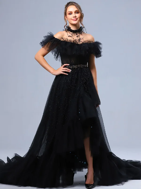 High Low Black Ball Gowns Wedding Dresses Gothic A line Australian Beach