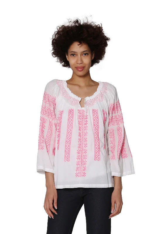 La Cera Hand-Embroidered Peasant Top Cozy Women's Sherpa - lined