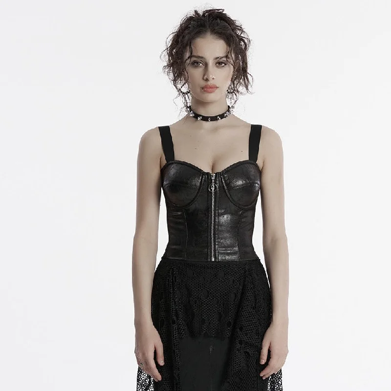 Women's Punk Faux Leather Splice Vest Artistic Women's Hand - painted