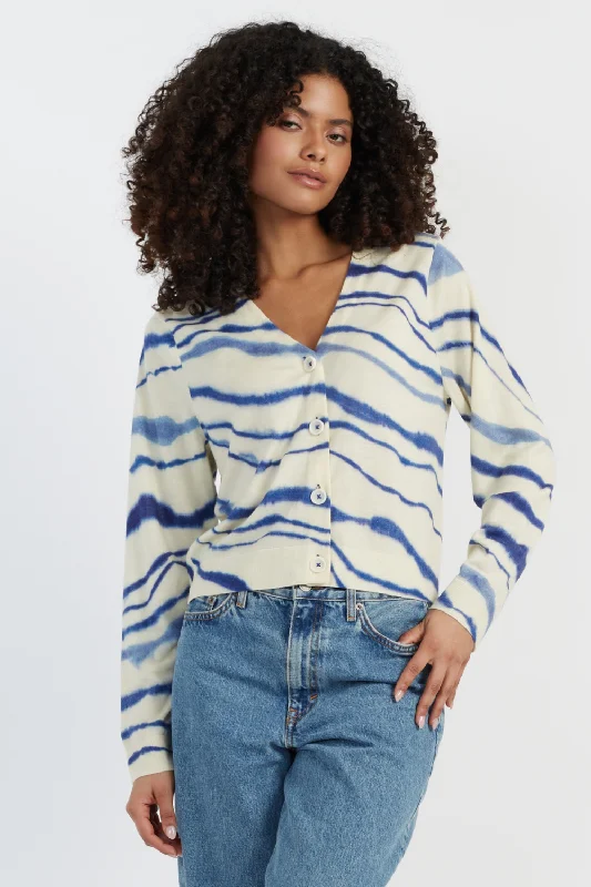 Blue Wool-Cashmere Deborah Brett Stripe Cardigan Modern Women's 