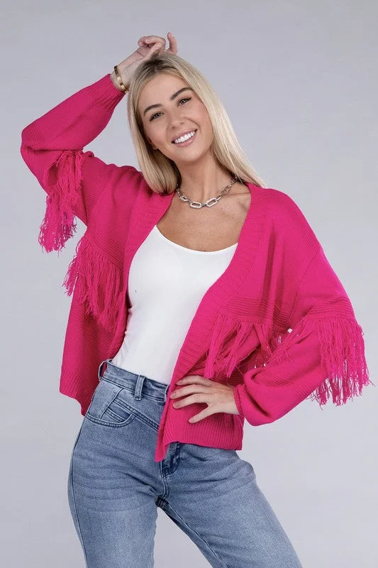 Tassel Open Cardigan Sleek Women's 