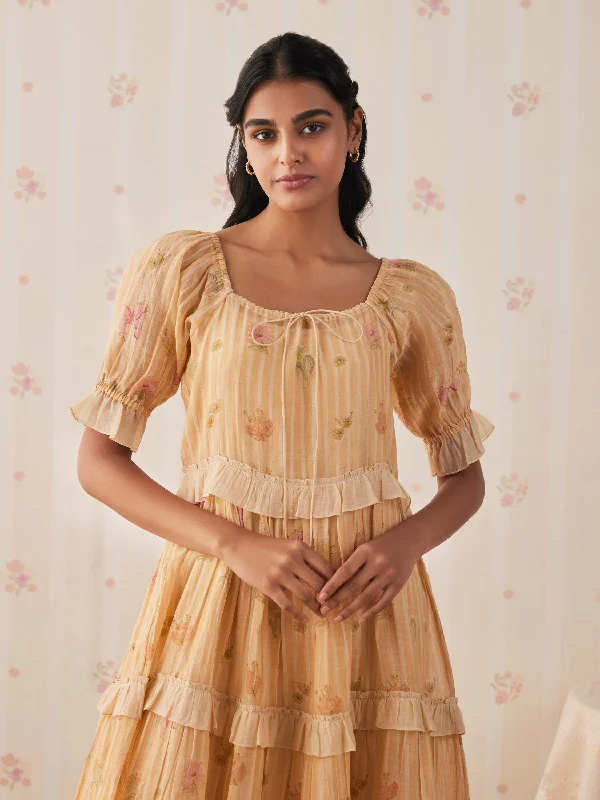 Apricot Ruffle Midi Dress Stylish Women's Tropical 