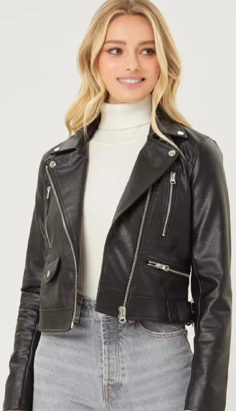 Black Moto Jacket Refined Women's Classic 