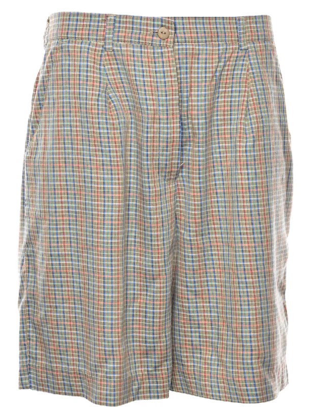 Checked Olive Green Shorts - W30 L8 Geometric