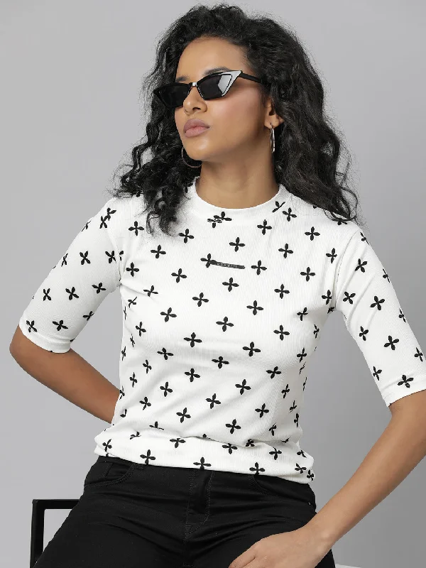 Women Off White Geometric T Shirt Sporty Women's Athleisure 