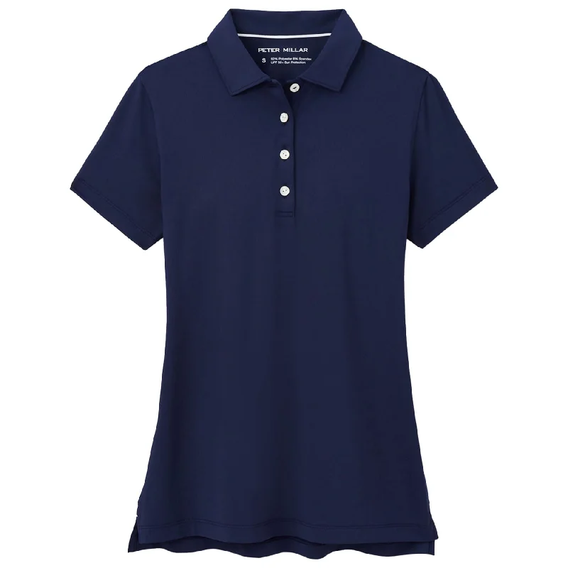 Womens Short Sleeve Button Polo Navy - 2025 Laid - back Women's Style