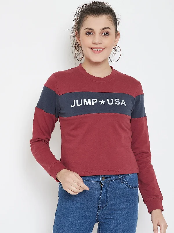 JUMP USA Women Solid Hooded Sweatshirt Bohemian Women's Free