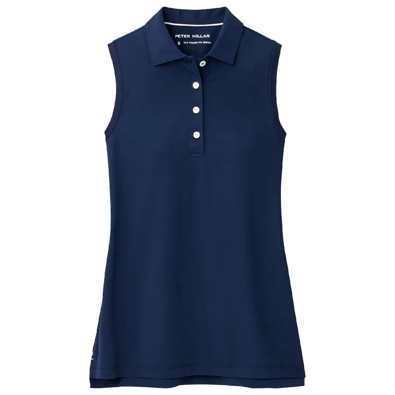 Womens Banded Sport Mesh Sleeveless Button Polo Navy - 2025 Edgy Women's Punk