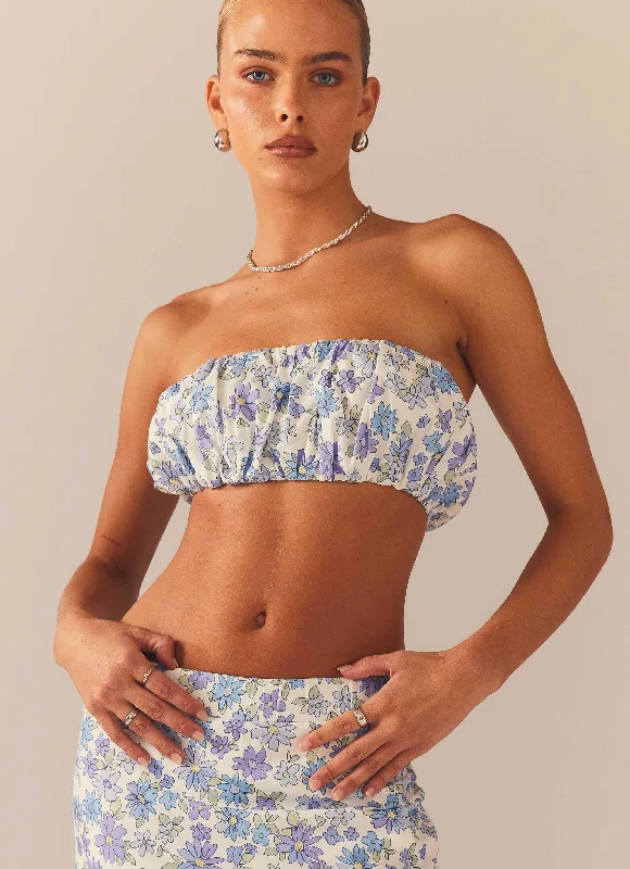 Countryside Picnic Bandeau Top - Daisy Chain Artistic Women's Hand - painted