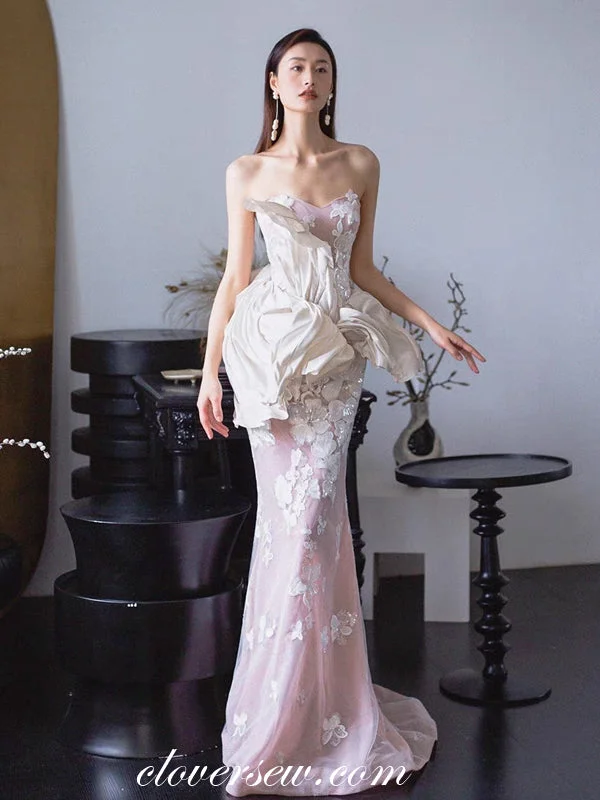 Light Pink Tulle Petal Lace Mermaid Sweetheart Strapless Wedding Dresses, CW0375 Practical Women's Multi - Light Pink Tulle Petal Lace Mermaid Sweetheart Strapless Wedding Dresses, CW0375 Practical Women's Multi -