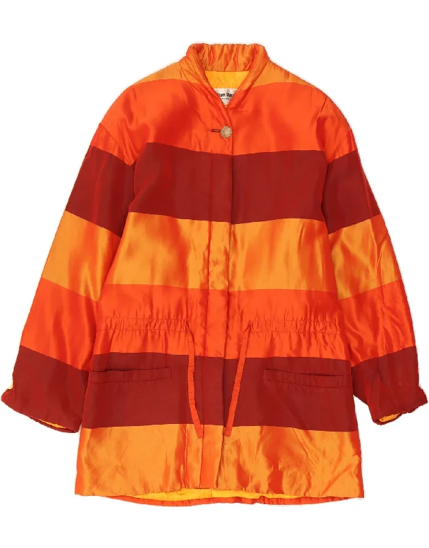 CHRISTIAN LLINARES Womens Bomber Jacket EU 38 Medium Orange Striped Modern Disco