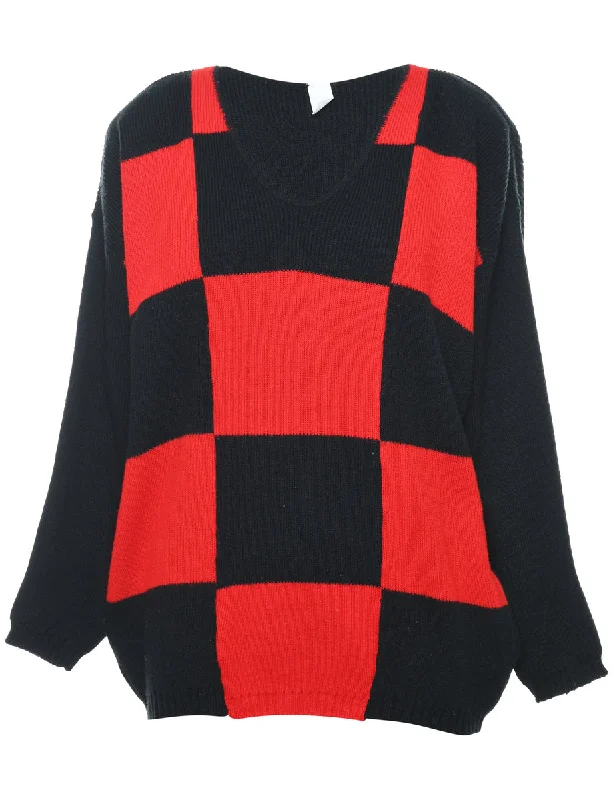 Checked Jumper - L Stylish Women's Neon