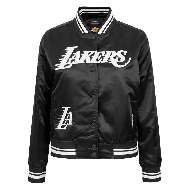 NBA LOS ANGELES LAKERS PEARLS WOMEN'S RIB SATIN JACKET (BLACK) Tough Women's Military - inspired