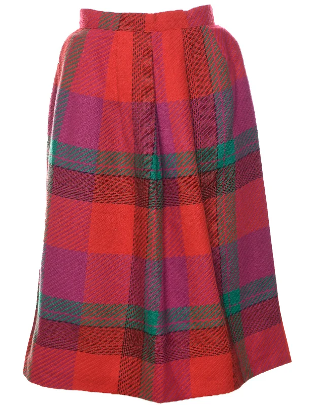 Checked Pleated Skirt - M Scandinavian