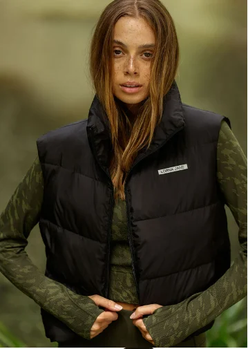 Lorna Jane Motion Puffer Vest - Black Geometric
