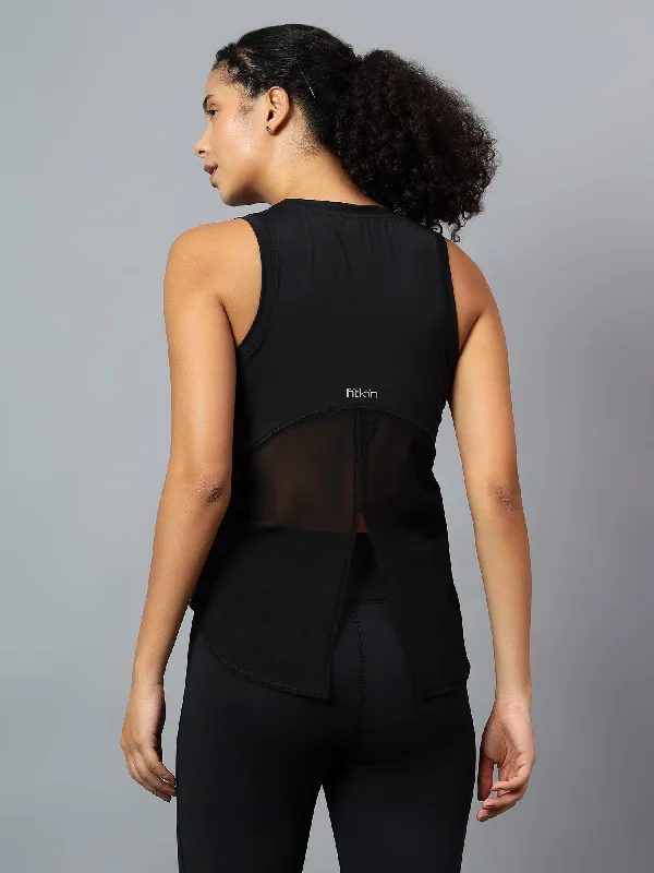Fitkin Black Tank Top With Back Net Panel Design Tough Women's Military - inspired