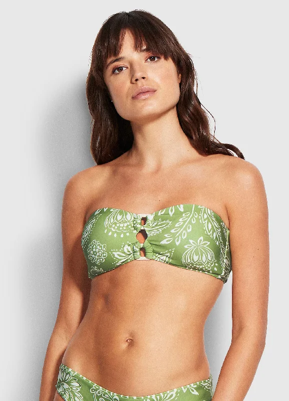 Bandeau Bra - Green Tea Artistic Women's Hand - painted