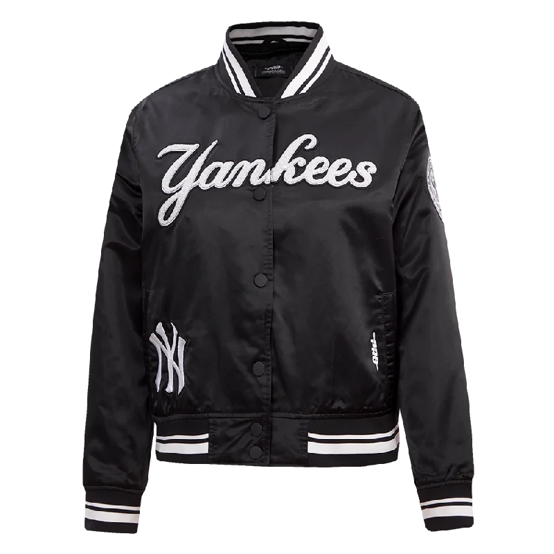 MLB NEW YORK YANKEES PEARLS WOMEN'S RIB SATIN JACKET (BLACK) Refined Women's 