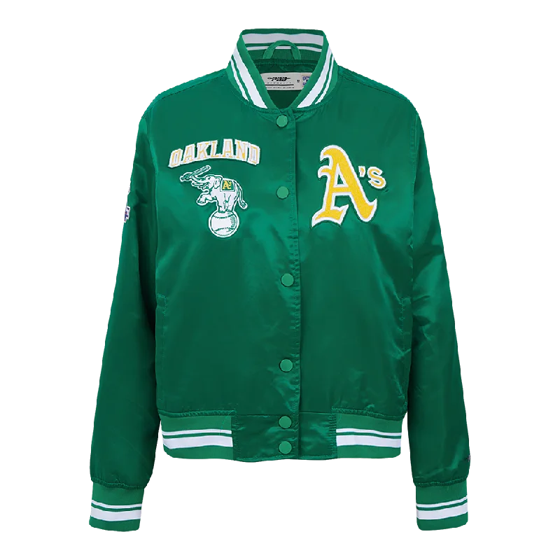 MLB OAKLAND ATHLETICS RETRO CLASSIC WOMEN'S RIB SATIN JACKET (KELLY GREEN) Athletic Women's High - 