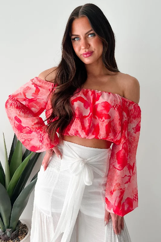 Polished To Perfection Off Shoulder Crop Top (Red Magenta) Compression