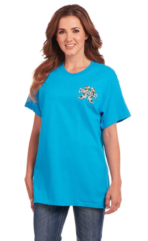Cowgirl Up Womens Boots Stay On Boyfriend Blue 100% Cotton S/S T-Shirt Athletic Women's High - Cowgirl Up Womens Boots Stay On Boyfriend Blue 100% Cotton S/S T-Shirt Athletic Women's High -