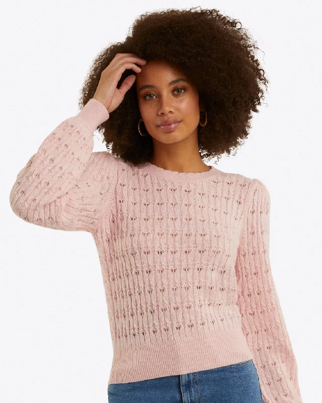 Puff Sleeve Sweater in Pointelle Luxurious Women's High -  end