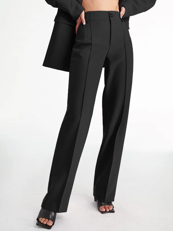 BerryBetty - High Waisted Pleat Front Solid Colored Straight Leg Trousers Classic Women's Pin - striped BerryBetty - High Waisted Pleat Front Solid Colored Straight Leg Trousers Classic Women's Pin - striped