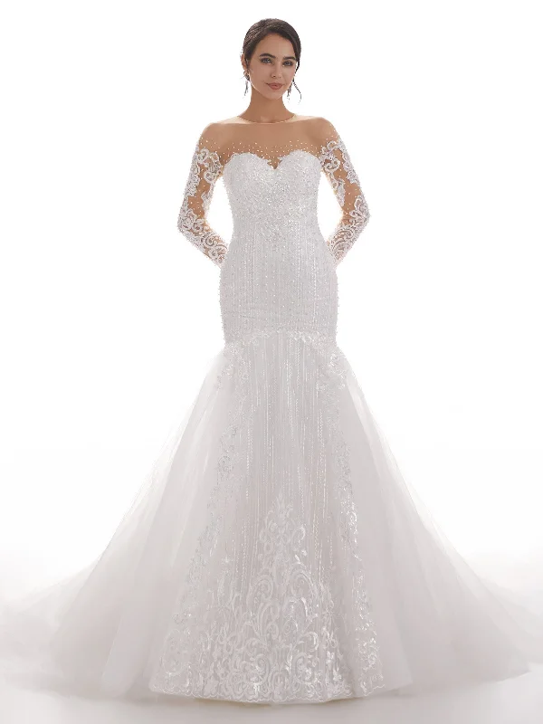 Sweetheart Long Sleeves Long Mermaid Ivory Lace Chapel Train Wedding Dresses Sporty Women's Athleisure Sweetheart Long Sleeves Long Mermaid Ivory Lace Chapel Train Wedding Dresses Sporty Women's Athleisure