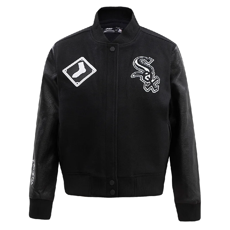 MLB CHICAGO WHITE SOX CLASSIC WOOL WOMEN'S VARSITY JACKET (JET BLACK) Trendy Women's Oversized