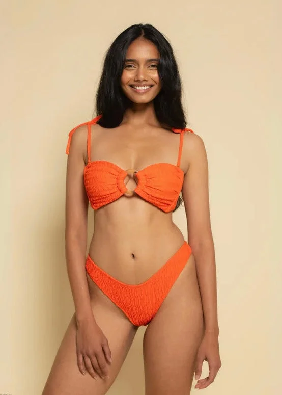 Tori Ties Bandeau Bikini Top Tangerine Sporty Women's Athleisure 