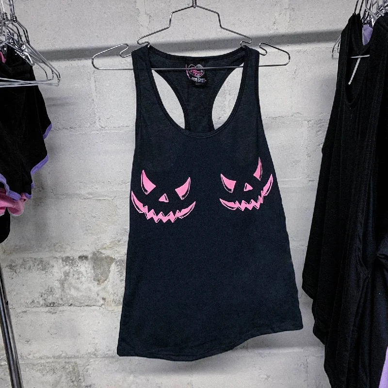Pink Pumpkin Face Racerback Tank Relaxed Women's Beachy