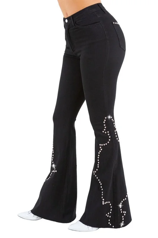 Santa Fe Bell Bottom Jean in Black Sharp Women's Italian