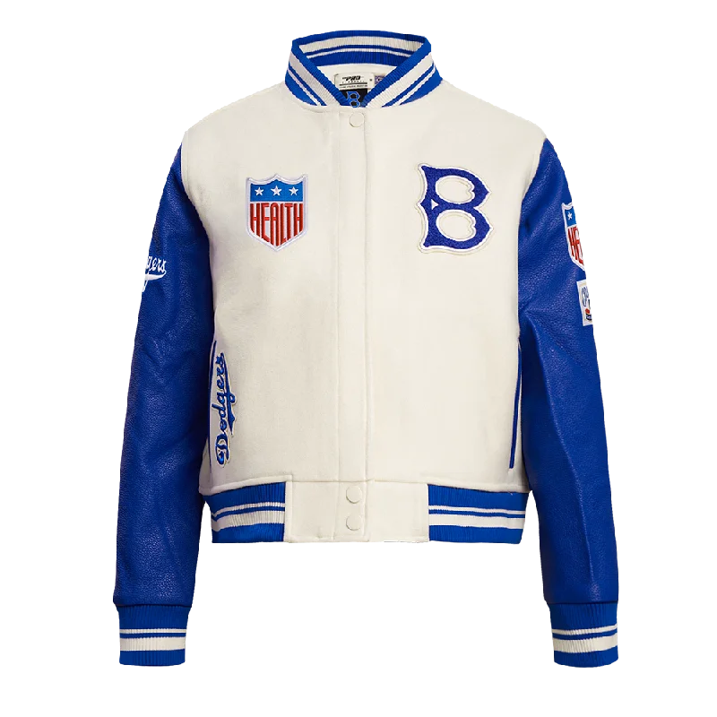 MLB BROOKLYN DODGERS RETRO CLASSIC WOMEN'S RIB WOOL VARSITY JACKET (EGGSHELL/ ROYAL BLUE) Preppy Women's College