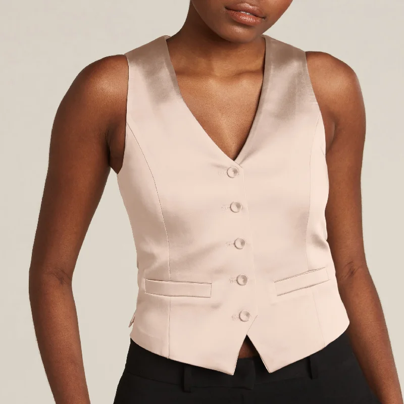 Champagne Gold Tuxedo Vest Casual Women's Loose - fitting