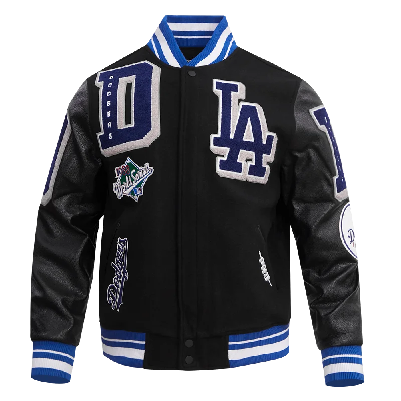 MLB LOS ANGELES DODGERS MASHUP MEN'S RIB WOOL VARSITY JACKET (BLACK/DODGER BLUE) Cool Women's Skate