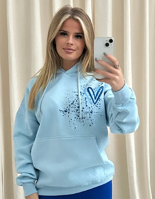 Royal Blue Heart Graffiti Hoodie Blue Cool Women's Distressed