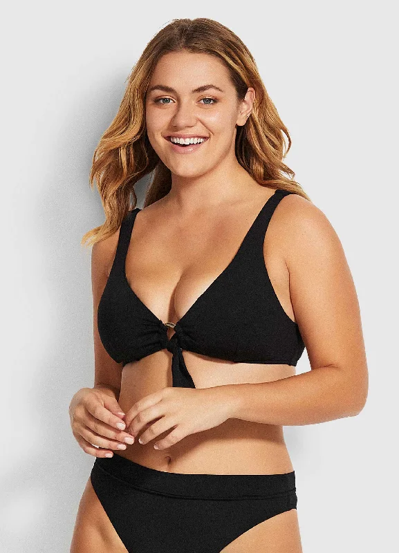 Active Ring Front Crop Bikini Top - Black French