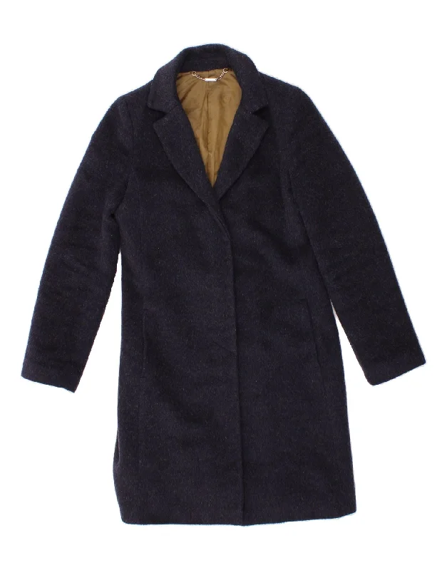 LAURA ASHLEY Womens Overcoat UK 10 Small Navy Blue Wool garde