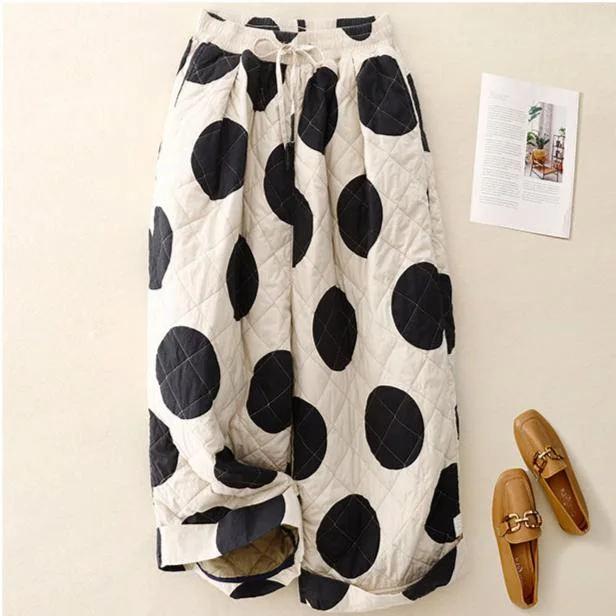 Women Winter Quilted Polka Dot Wide-Leg Cotton Casual Pants Cool Women's Skate
