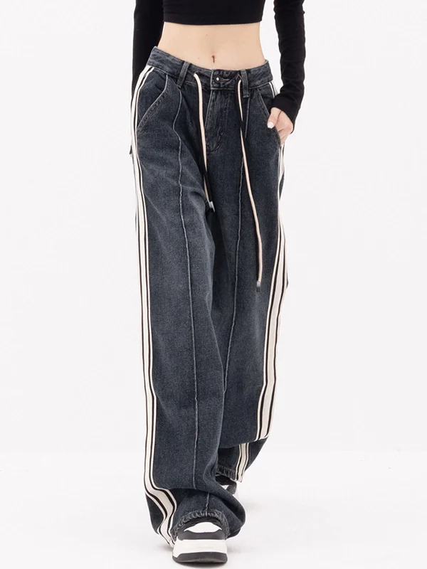 BerryBetty - Patchwork Denim Baggy Wide Leg Pants Monochromatic All - in - one