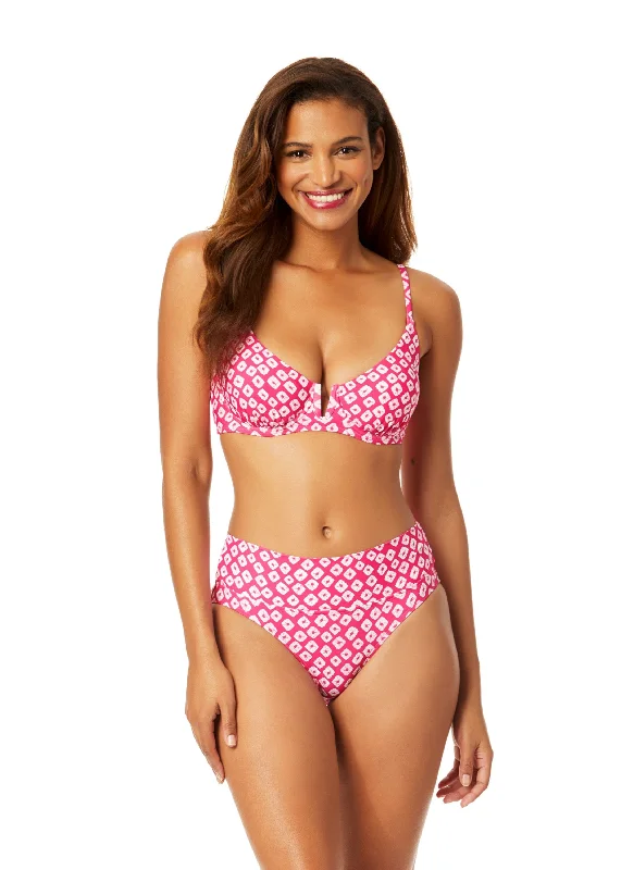 Women's Shibori Geo V Wire Underwire Bikini Swim Top Contemporary 