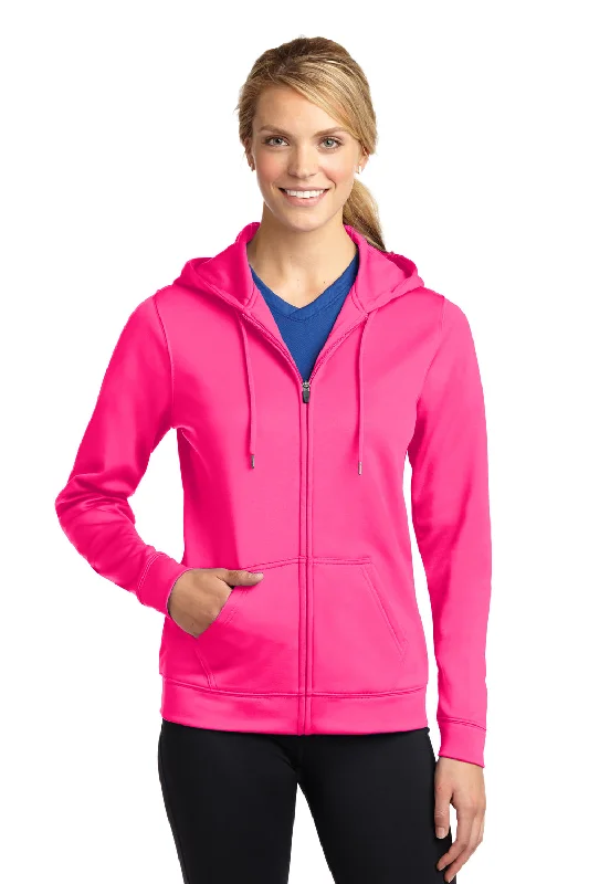 Sport-Tek Womens Sport-Wick Moisture Wicking Fleece Full Zip Hooded Sweatshirt Hoodie w/ Pockets - Neon Pink - Closeout Refined Women's Sport-Tek Womens Sport-Wick Moisture Wicking Fleece Full Zip Hooded Sweatshirt Hoodie w/ Pockets - Neon Pink - Closeout Refined Women's