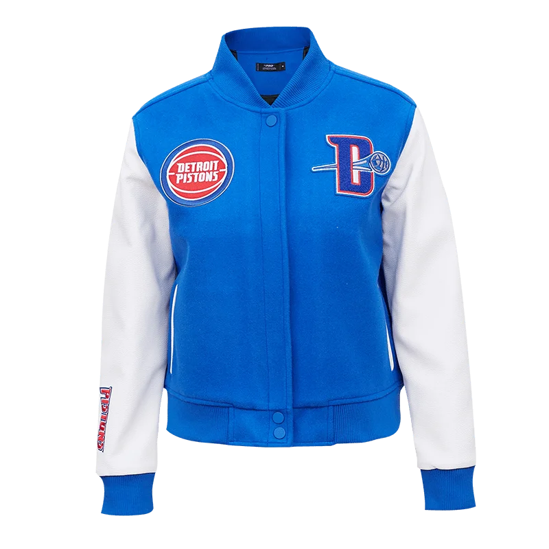NBA DETROIT PISTONS CLASSIC WOOL WOMEN'S VARSITY JACKET (ROYAL BLUE/WHITE) Street