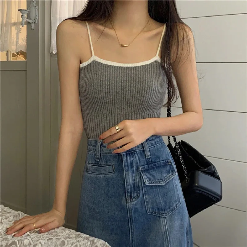 Solid Color Casual Knitted Ribbed Camisole Wholesale Womens Tops Refined Women's Hand - crafted Solid Color Casual Knitted Ribbed Camisole Wholesale Womens Tops Refined Women's Hand - crafted