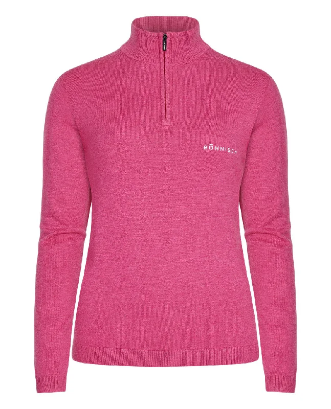 ROHNISCH Kora Knitted Half Zip Carmine Rose Artistic Women's Hand - painted