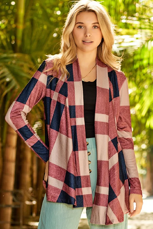 Plaid Open Front Cardigan Tough Women's Military - inspired