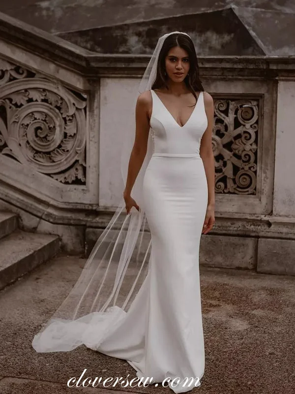 V-neck Sleeveless Satin Backless Mermaid Simple Wedding Dresses, CW0373 Dapper Women's 1920S V-neck Sleeveless Satin Backless Mermaid Simple Wedding Dresses, CW0373 Dapper Women's 1920S