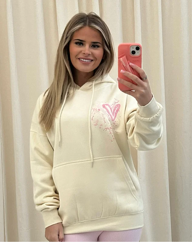 Pink Heart Graffiti Hoodie Cream Hip Women's Urban