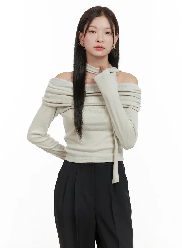 Off-Shoulder Crop Top with Scarf OG416 performance